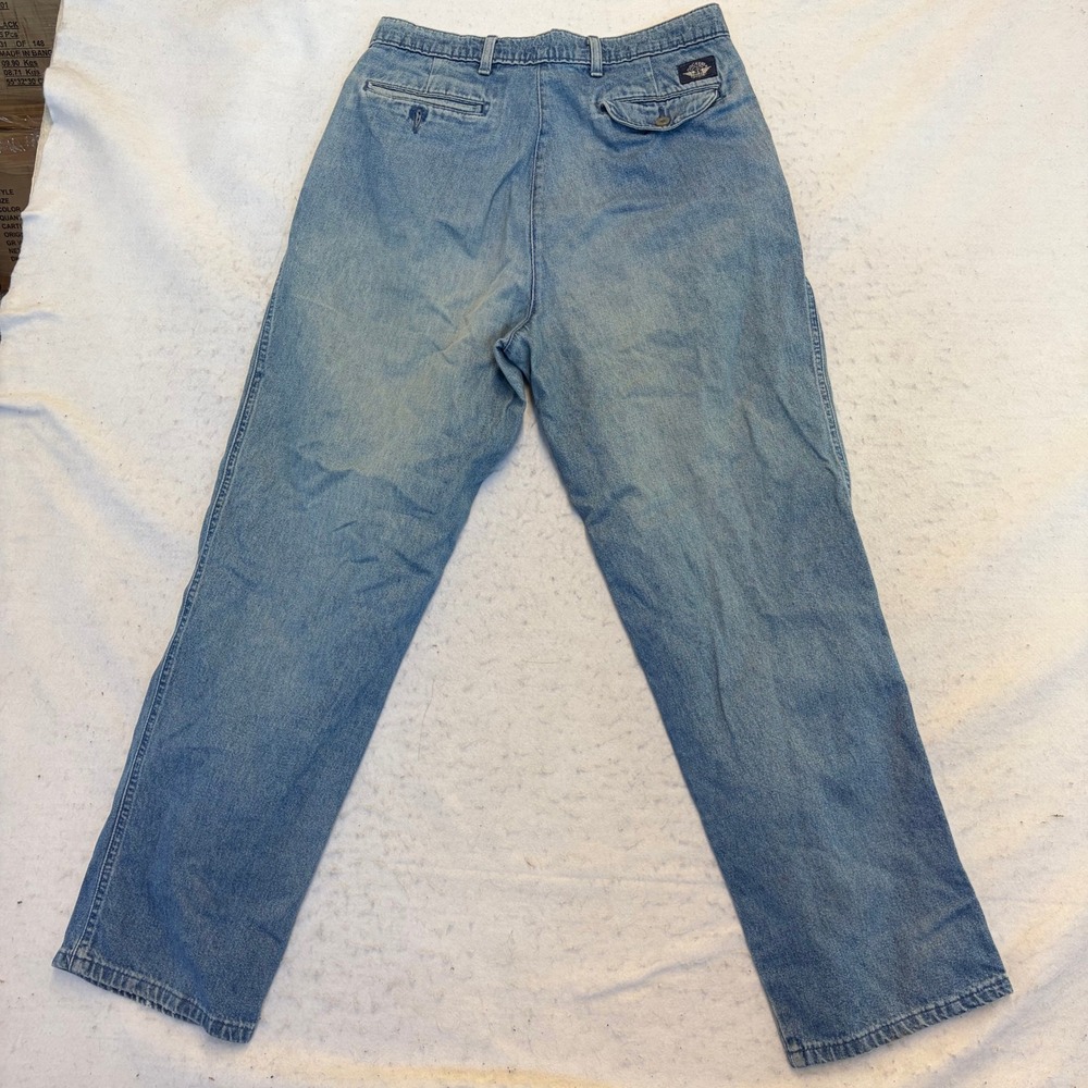 Vintage Dockers Pleated Denim Jeans Mens 32x30 Blue Light Wash Relaxed Fit